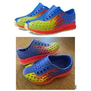 Native Shoes Robbie Sugarlite UV Blue Fire Red Chartreuse Flames Size C5